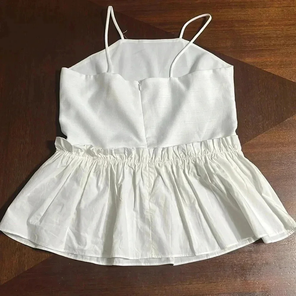 Maeve White Poplin Peplum Top Size M - Picture 3 of 7